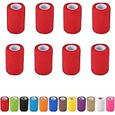 8 Pack Self Adhesive Bandage Wrap, 3 in x 5 Yards Non-Woven Self Adherent Cohesive Bandage, Vet Wrap Wound Tape for Thumb Finger Wrist Knee Ankle, Red