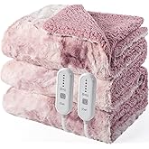 Dowin Electric Blanket King Size,100"x 90" Pink Heated Blanket Dual Controllers,Faux Fur & Sherpa, 5 Heating Levels & 10Hrs Auto Off, Over-Heat Protect, ETL, Machine Washable