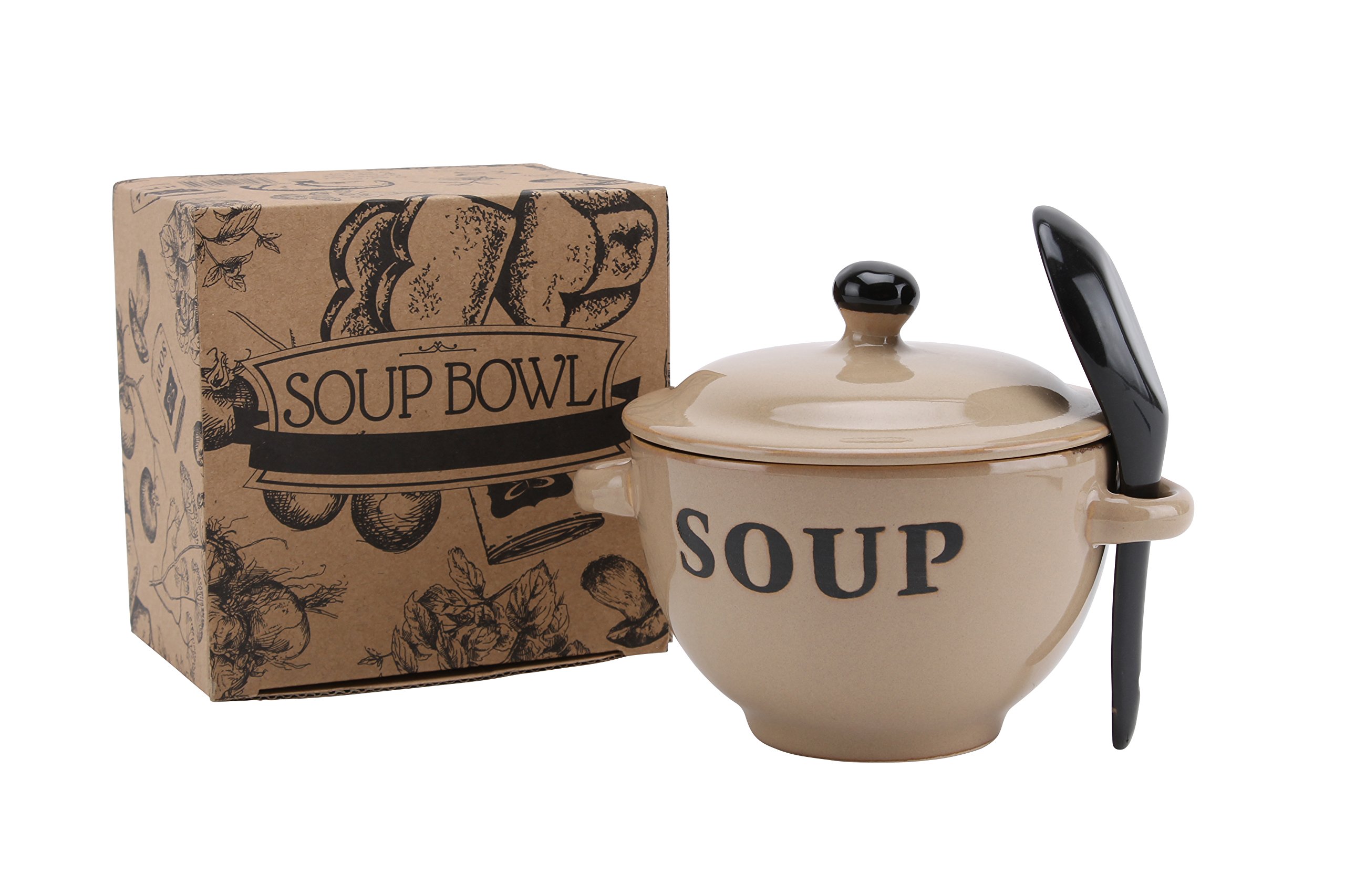 CGB Giftware Cream Soup Bowl and Spoon Set in Gift Box | Country Farmhouse Chic | Breakfast Lunch Dinner Tea GA635CREAM