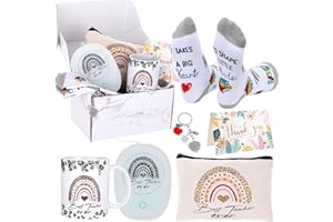 Kolewo4ever 7Pcs Teacher Appreciation Gift Set Coffee Warmer with Mug Coffee Mug Warmer for Desk and Makeup Bag,Socks, Keychain for Teacher Christmas Birthday Valentines Gifts