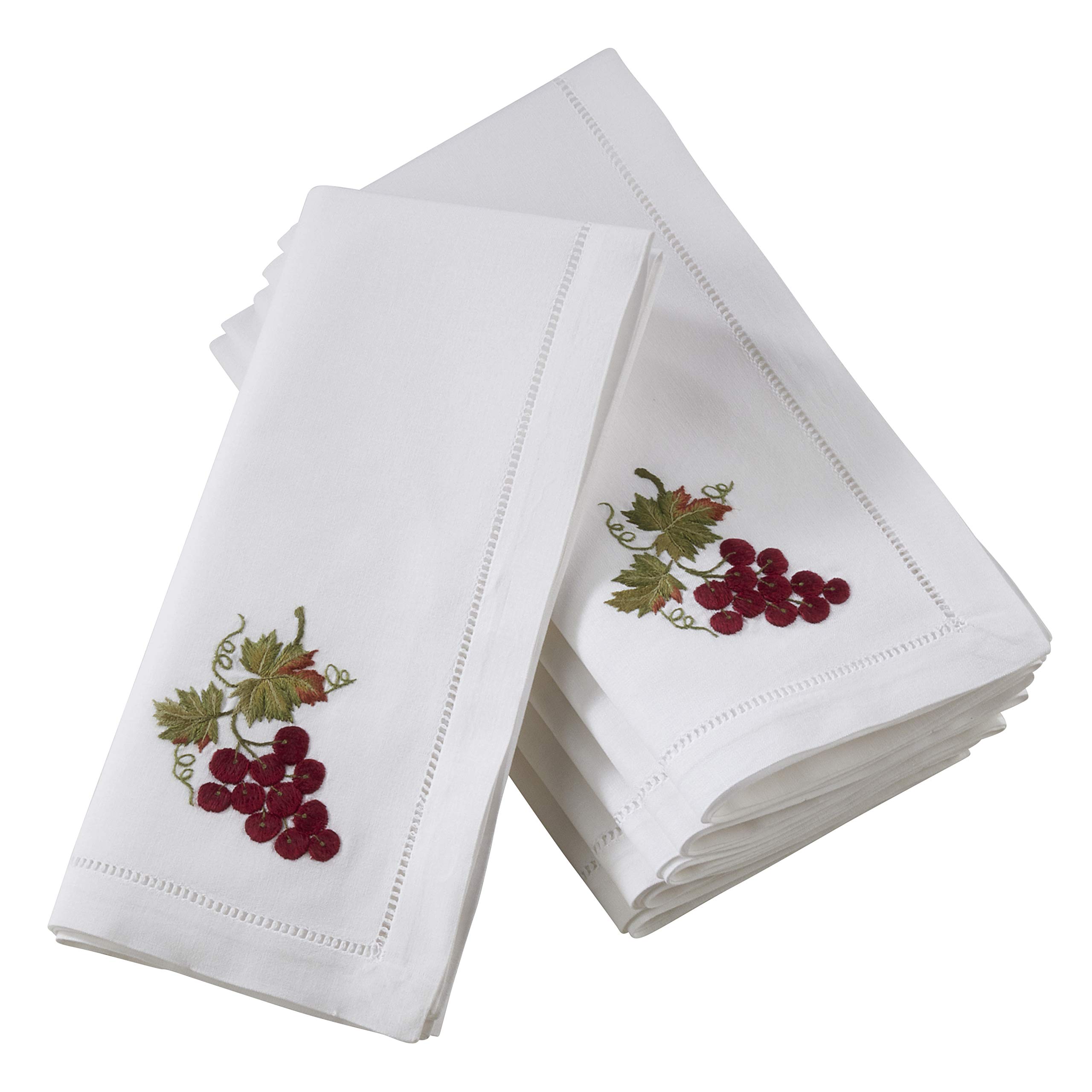 SARO LIFESTYLE NM137.W20S The Broderie Collection Hemstitch Table Napkins with Embroidered Grape Design (Set of 6), Cotton