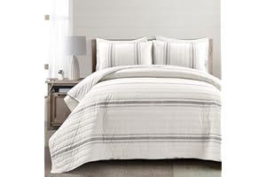 Lush Decor Farmhouse Stripe Reversible Cotton Quilt California King Size 3 Piece Set Gray - Farmhouse Bedding Set - Cal King Quilt - Striped Bedding