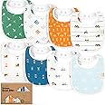 8-Pack Organic Baby Bibs for Boys, Girls - Soft Cotton Drooling and Teething Bibs for Baby Girl & Boy, Extra Absorbent, Easy to Clean & Put On for Toddler, Newborn, Infant 0-24 Months (Builders)