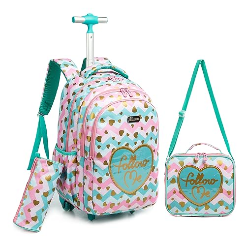 Meetbelify Kids Rolling Backpack With Wheels & Lunch Box - 16.5" School Bag For Elementary Students