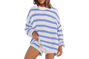 Panadila Womens Striped Sweater Set Oversized Lounge Sets Matching Pajamas Long Sleeve Sweater Top and Shorts