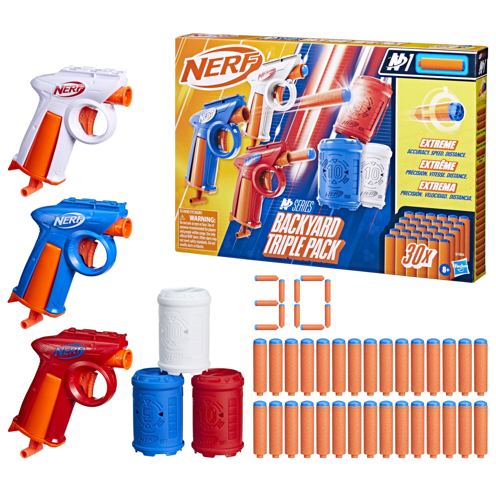 Nerf N Series Backyard Triple Pack, Includes 3 Flex Blasters, 3 Targets, 30 N1 Darts, Ages 8+ (Amazon Exclusive)