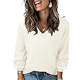 Messic Womens Pullover Sweaters 2025 Casual Long Sleeve V Neck Lightweight Loose Knit Tops