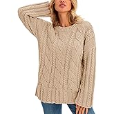 Saodimallsu Womens Chunky Cable Knit Sweaters Long Sleeve Crew Neck Fall Casual Loose Warm Pullover Tops