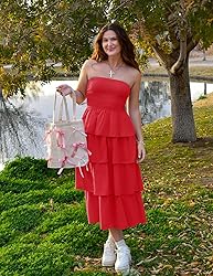 ZESICA Women‘s Summer Boho Strapless Maxi Dress