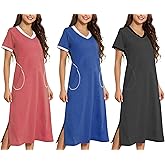 3 Pack Nightshirt for Women V Neck Nightgowns with Pocket Short Sleeve Sleepwear Soft Comfy Sleep Shirts