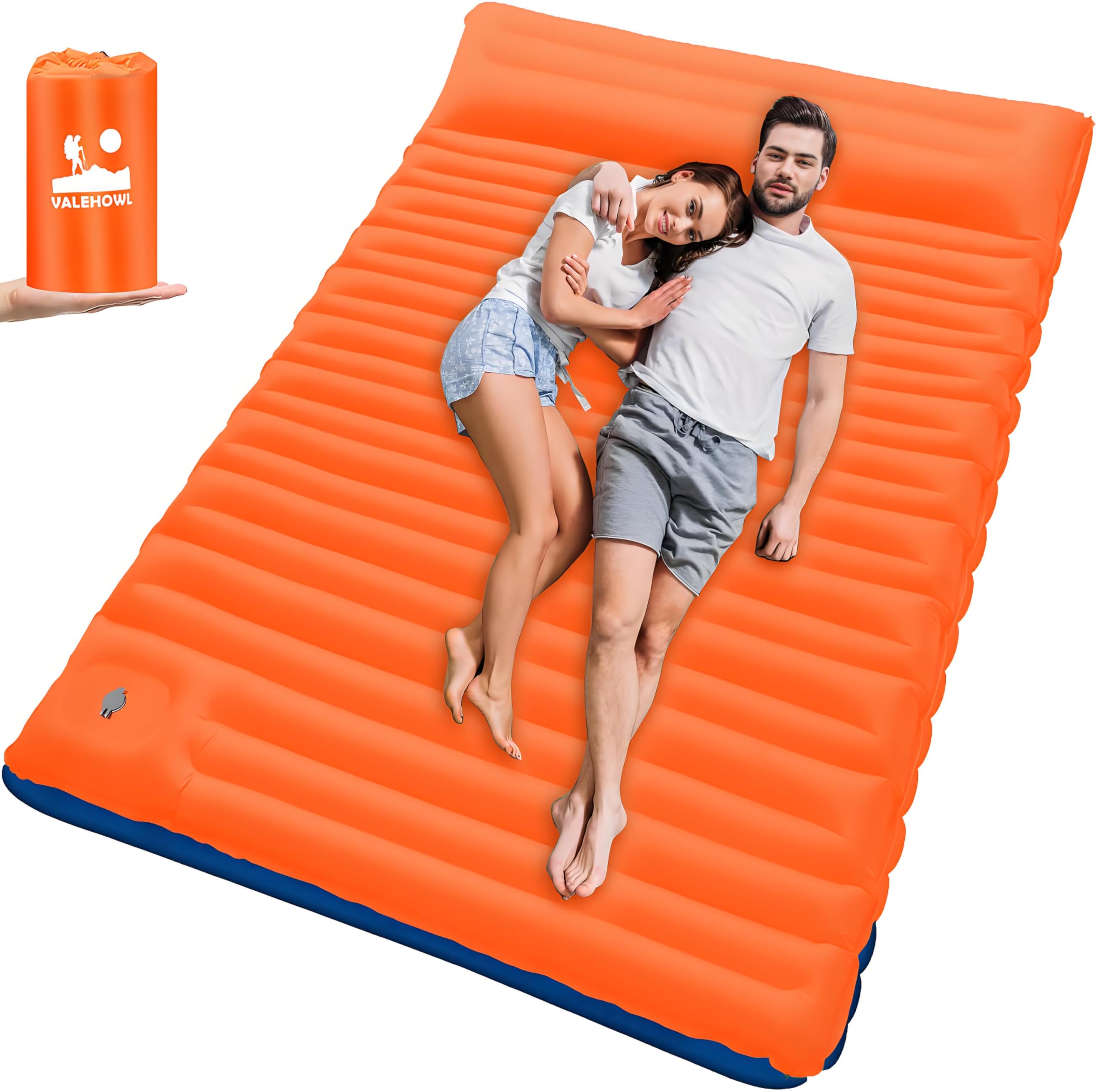 VALEHOWL 10CM Thick Inflatable Double Sleeping Mat for Camping, Portable Outdoor Air Mattress 2 Person, Lightweight Backpacking Sleeping Pad for Hiking, Tent, Travel