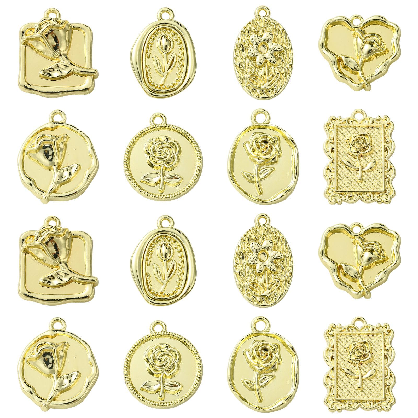 Stiesy 40Pcs 8 Styles Baroco Style Flower Charms Pendants Golden Colour Rose Charms Romantic Charms for DIY Jewelry Making Bracelets Crafting