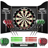 WINMAU Masters Pro Dartboard Set - Complete Cabinet Set with Steel Tip Darts, Self-Healing Sisal Board
