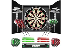 Winmau Darts - Masters Pro Premium Bristle Dartboard Set - Includes Dart Board, Darts, Flights, Shafts and Oche Strip - Professional Steel Tip Darts & Dart Board for Adults