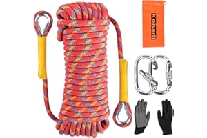 KOBADI Outdoor Climbing Rope 8MM/12MM 6 Colors 1M(3.2ft)-70M(230ft), Static Rock Climbing Rope with 2 Steel Hooks, Rappelling Rope for Outdoor, Hiking Safety Escape Rope, Rescue Parachute (red, 12mm-5m)