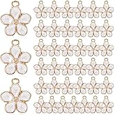 LXUEJIE 40 Pcs Small Flower Enamel Charms, Gold Plated Enamels Cherry Blossoms Decor Small Flower Charms for DIY Crafts Bracelets Necklaces Earrings Purse Keychains Handmade Gifts Accessories