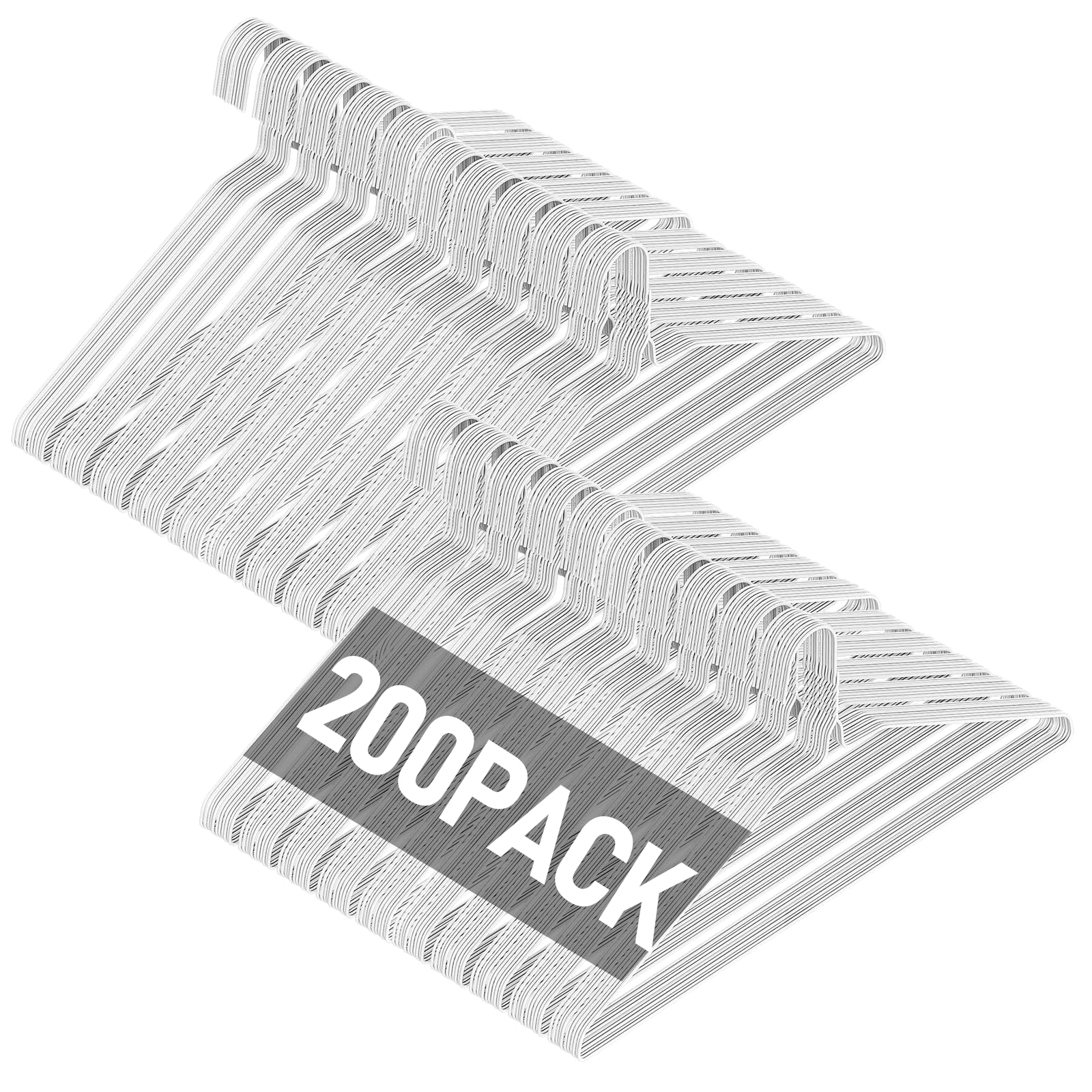 SPECILITE Wire Metal Clothes Hangers Bulk 200 Pack for Standard Size Suits, Coats, Shirts, Pants, Skirts, Space Saving, Non Slip,16 Inch 12 Gauge Ultra Thin, White Image
