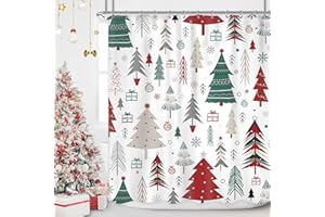 Newsely Merry Christmas Shower Curtain 60Wx72H Inch Xmas Tree Cute Snowflake Winter Holiday Happy New Year Shower Curtain Bathroom Set Kids Boys Girls Waterproof Bath Decoration Accessories Home Decor