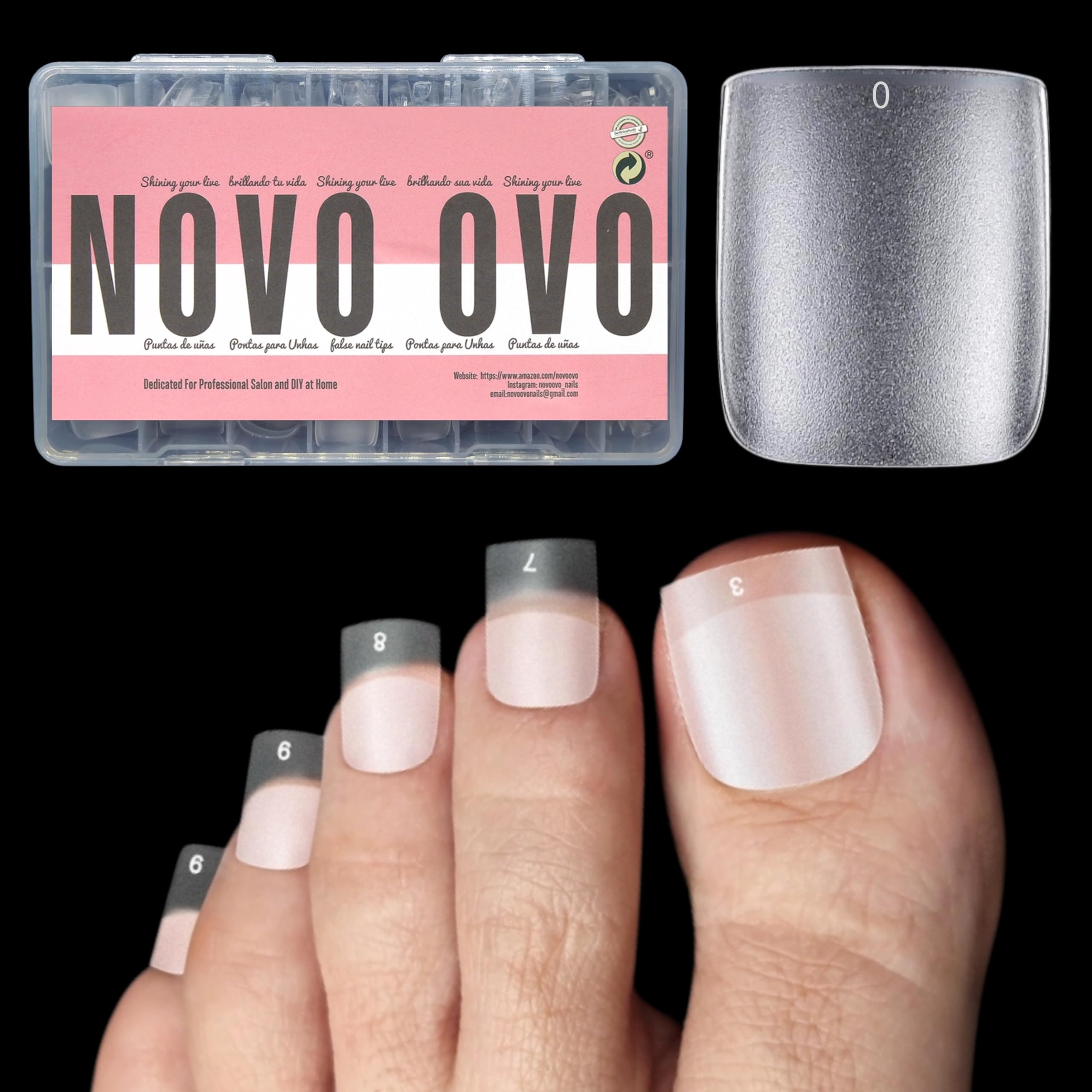 NOVO OVO Long Square Toe Nail Tips Press on Full