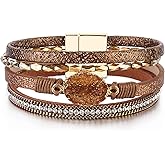 FANCY SHINY Boho Leather Wrap Bracelet Stackable Chunky Crystal Cuff Bracelets Western Jewelry Summer Beach Outfits for Women