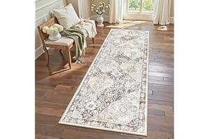 Ileading Washable Hallway Runner Rugs, 2x6 Non Slip Runners Area Rug for Entryway Kitchen Bathroom Bedroom Laundry Living Room, Long Narrow Low-Pile Floor Carpet Boho Vintage Throw Mat for Kids Room