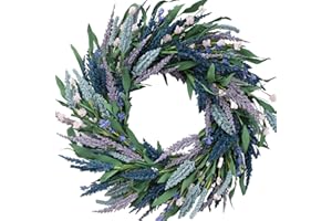 LAMYOO Tempus 20 Inch Artificial Lavender Green Leaf Wreath Spring/Summer for Front Door Porch Wall Window Summer Wedding Garden Office Decor