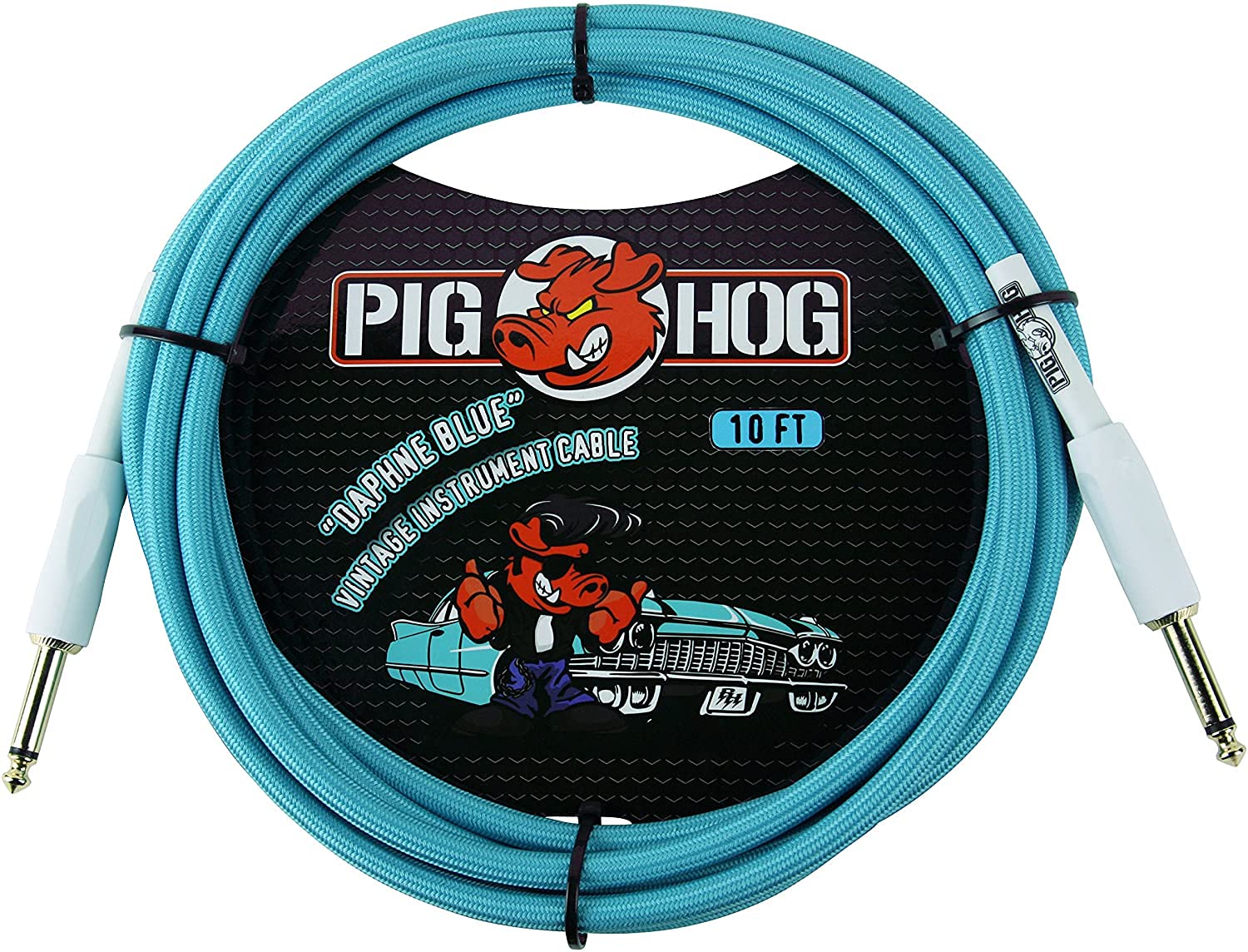 Pig Hog PCH10DB 1/4" to 1/4" Daphne Blue Instrument Cable, 10 feet