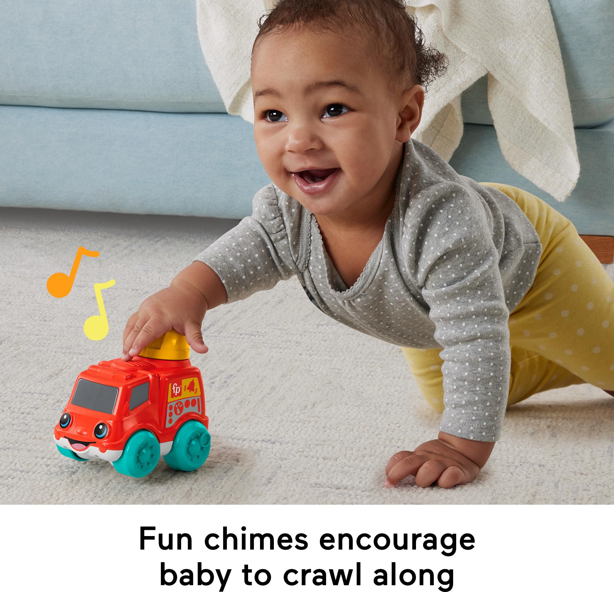 Fisher-Price Baby Toy Chime & Ride Fire Truck Push-Along Vehicle with Fine Motor Activities for Infants Ages 6+ Months