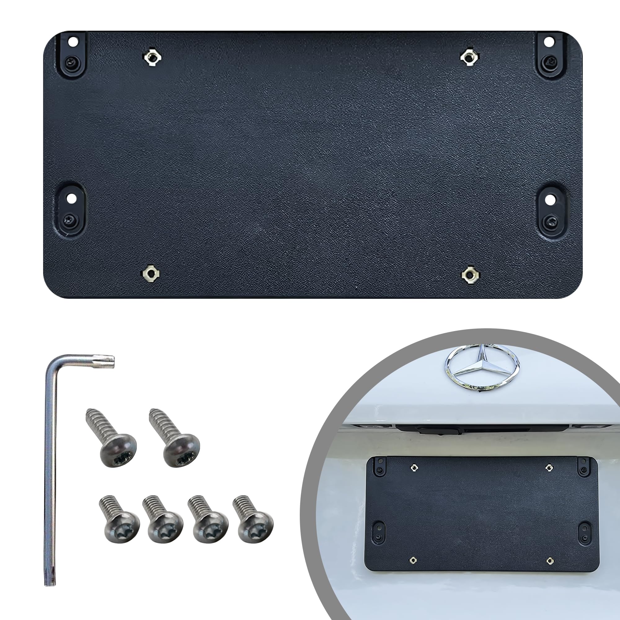 Photo 1 of ***No Hardware Just Plate***
 Rear License Plate Bracket Tag Holder Mount for Mercedes-Benz 2007-2025, Standard 6"x12" Black Plastic Car Plate Frame, Includes 8 Screws & Wrench, Durable Car License Plate Holder