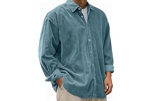 Mens Corduroy Button Down Shirt Fall Winter Casual Long Sleeve Shirts Collared Basic Tops Loose Fit