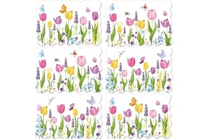 OBUSATT Spring Tulip Placemats Set of 6 Summer Plastic Place Mats Lavender Table Mats Lavender Tulip Holiday Kitchen Placemats for Indoor Outdoor Spring Flower Party Dining Table Decoration