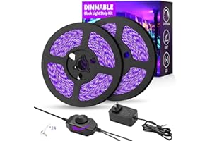 ISUERFY Dimmable Black Light Strip Kit 66ft/20M 1200 LEDs, 12V Flexible Blacklight Fixtures, 385nm-400nm, Black Light LED Strip for Glow Party Fluorescent Poster Halloween Indoor Bedroom Decor, Non-Waterproof