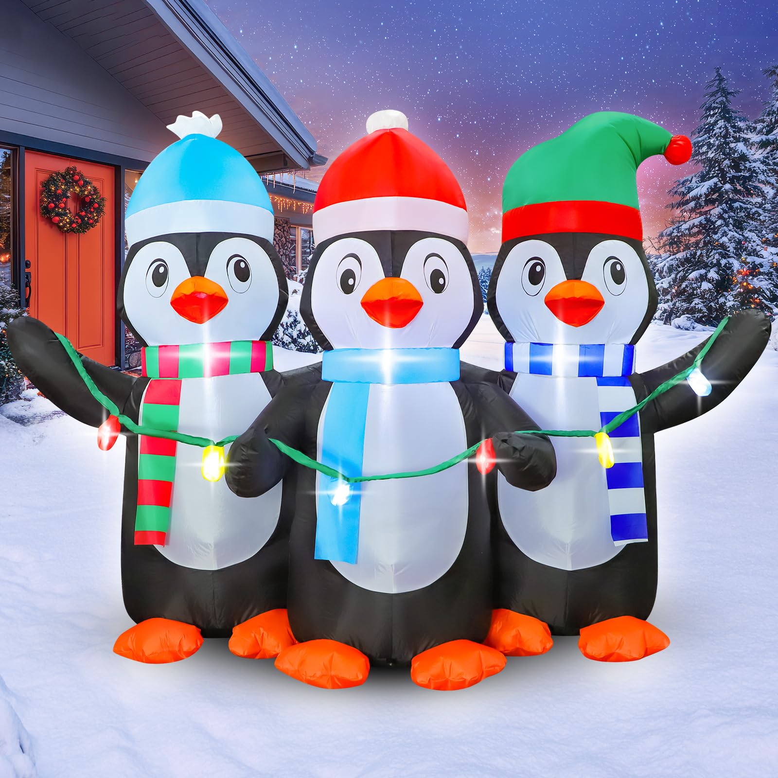 FunFanso 6 FT Christmas Inflatable Penguin Decoration, Blow up 3 Cute Penguins, Blowsup Decor, Built-in Bright LED Lights, Festival Decorations for Christmas Party Outdoor Yard Patio Garden Lawn Décor Image