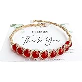 PSEEHEE Handmade Genuine Red Agate 14k Gold Filled Wire Wrapped Bracelet, Birthstone Chakra Healing Grounding Gemstone Crystal Beads Adjustable Bangle Cuff Jewelry Gift for Women
