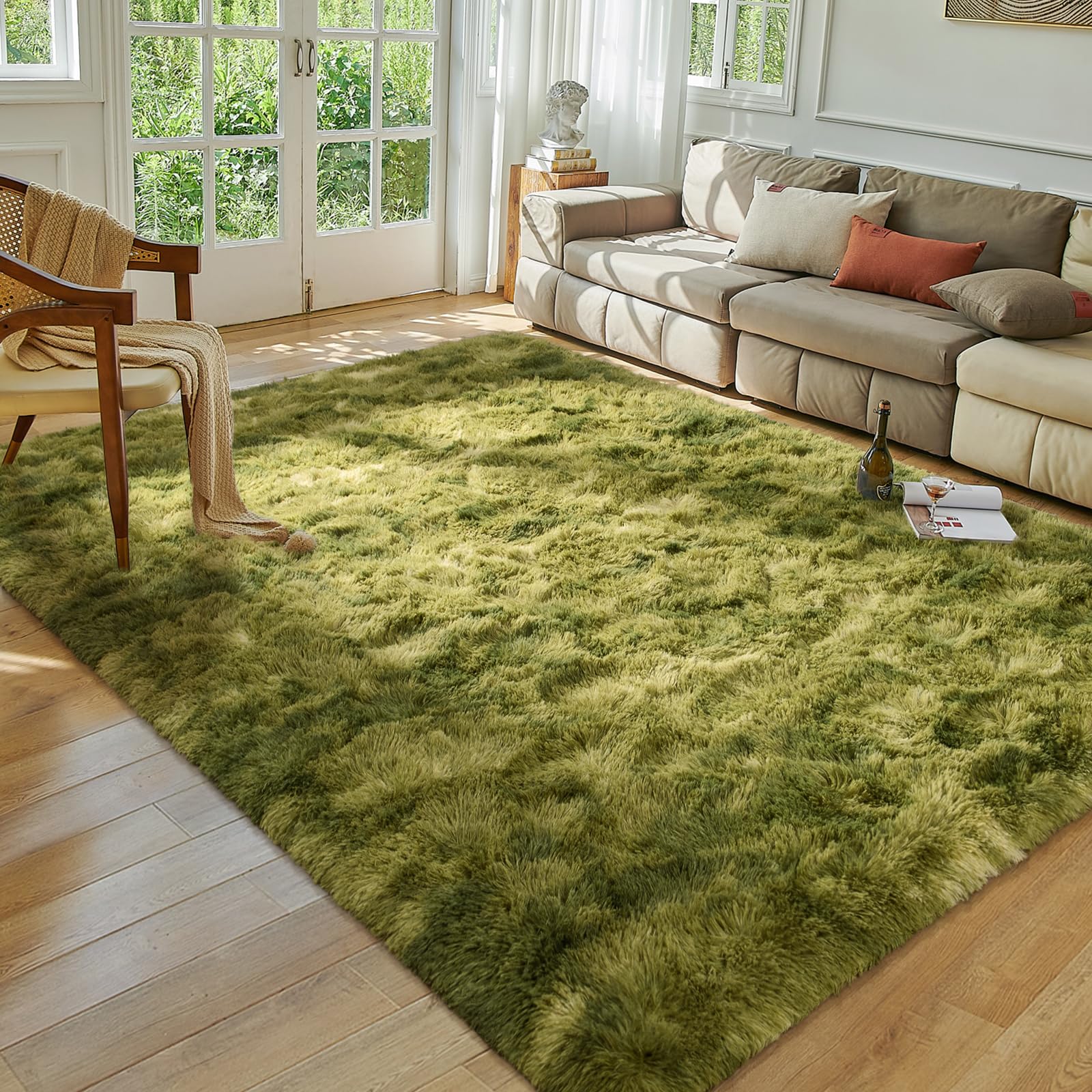 Photo 1 of Softlife Area Rug for Bedroom, Fluffy Shag Plush Shaggy 4x6 Green Rugs for Living Room Girls Kids, Throw Soft Fuzzy Tie Dyed Small Carpet for Dorm Bedside Ultra Cozy Non-Slip Indoor Decor