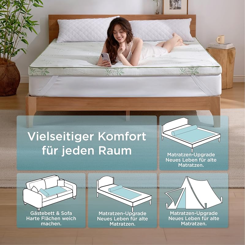 Matratzen Topper 90x200cm H2/H3 - Atmungsaktiver Bambusbezug 7 cm