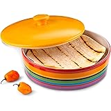 Ceramic Tortilla Warmer by KooK, Colorful Design, Holds up to 12 tortillas, 40oz