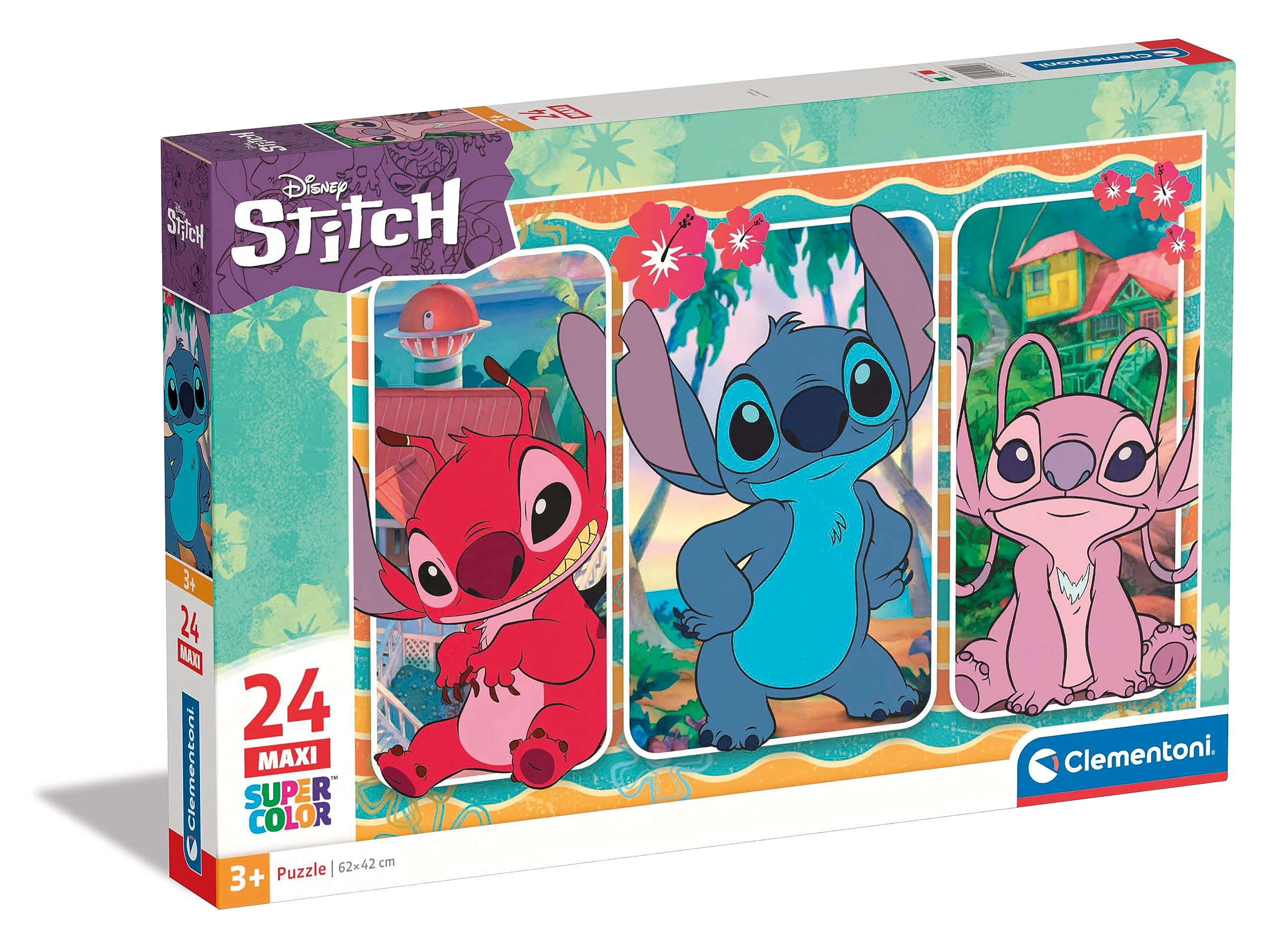 Clementoni - 24029 - Supercolor Puzzle - Disney Stitch - 24 Maxi Pieces| Jigsaw Puzzle For Kids Age 3| Puzzle Cartoon| Made In Italy