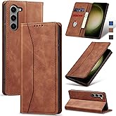 Jasonyu Flip Wallet Case for Samsung Galaxy S23 5G,Leather Magnetic Folio Cover with Card Holder,Kickstand - TPU Shockproof Durable Protective Phone Case,Brown