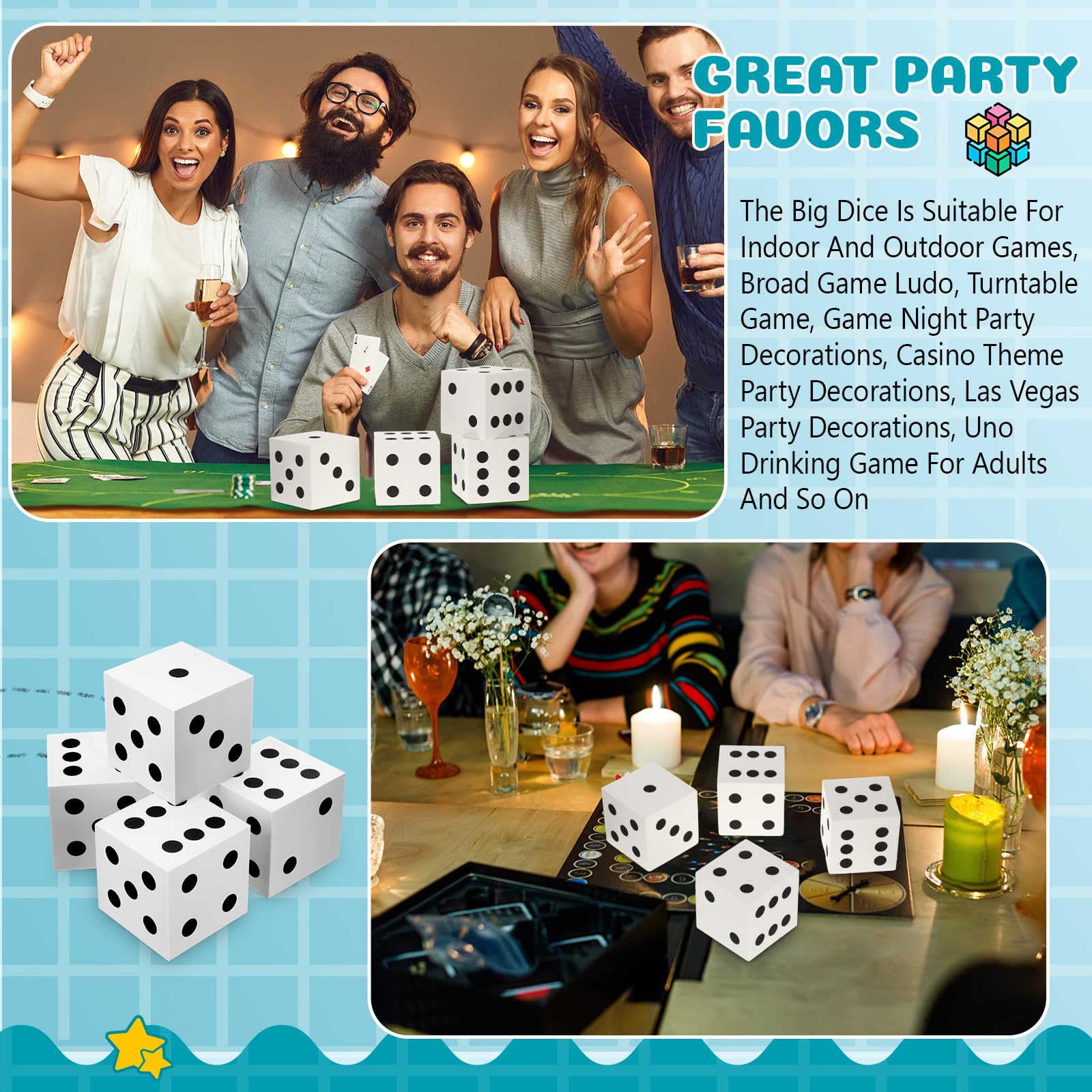 Shappy 4 Pieces 3.5 Inch Foam Dice Cube Jumbo Dice with Number Dots Big Giant Foam Large Cube for Christmas Game Math Classroom Party Favors Bag Stuffers(White)