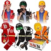 Tigerdoe Kids Construction Costume Set - Hat & Vest - 3 Dress Up Sets (Construction, SWAT, Fireman)