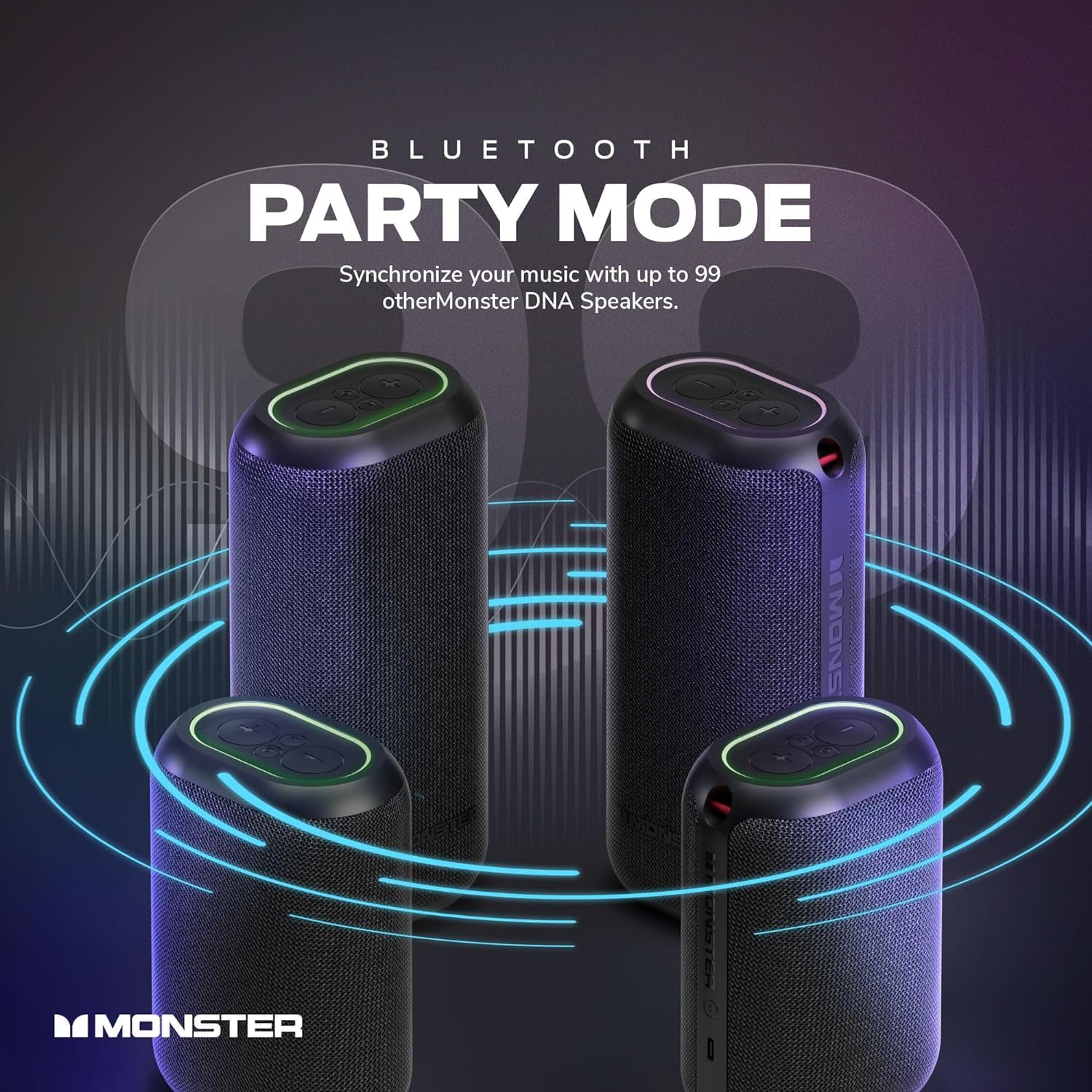 Monster DNA Max Portable Bluetooth Speaker, Loud Portable Speaker with 360 Bass Sound and 10W Qi Certified Wireless Charging Pad, IP67 Waterproof- for Travel, Indoor and Outdoor Use