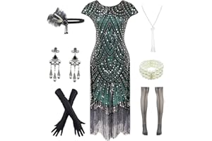 Letter Love Womens Vintage Lace Fringed Gatsby 1920s Cocktail Dress with 20s Accessories Set