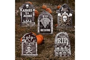 MUEISYTP 17inch Halloween Tombstones Decorations 5PCS Halloween Graveyard Decoration Outdoor, Plastic Halloween Gravestones Headstone Yard Signs
