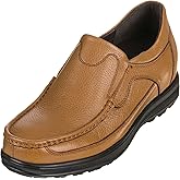 CALTO Men's Invisible Height Increasing Elevator Shoes - Tan Brown Leather Slip-on Lightweight Casual Loafers - 3.2 Inches Taller - G1829 - Size 9 D(M) US