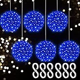 Baquler 6 Pcs Outdoor Christmas Balls Lights 5.5 Inch Christmas Starlight Sphere with 100 Bulbs Ornament Ball Light LED Hanging Globe Sphere Lights for Xmas Outdoor Party Yard Decoration(Blue)