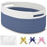 BOSROTY Small Woven Basket with Gift Bags and Ribbons, Empty Baby Gift Baskets for Kids Women Men, Shelf Storage, Small Cat Dog Pet Toy Boxes, 13”x 9”x 5.5”, Folkstone Gray