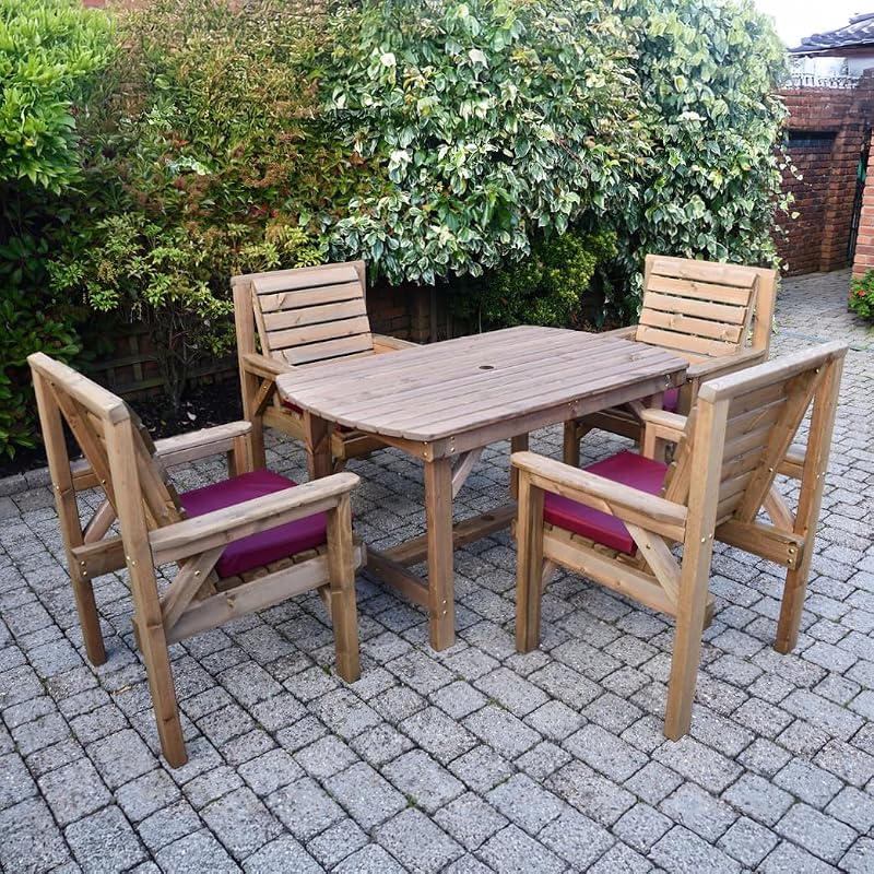Staffordshire 4ft 6in Wooden Garden Patio Set Table + 4 Chairs
