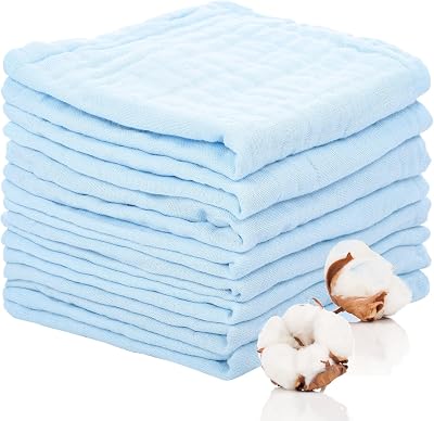Lanjue 8 Pack Muslin Cloths 12x12 Inch Baby Burp Cloths Cotton Blue