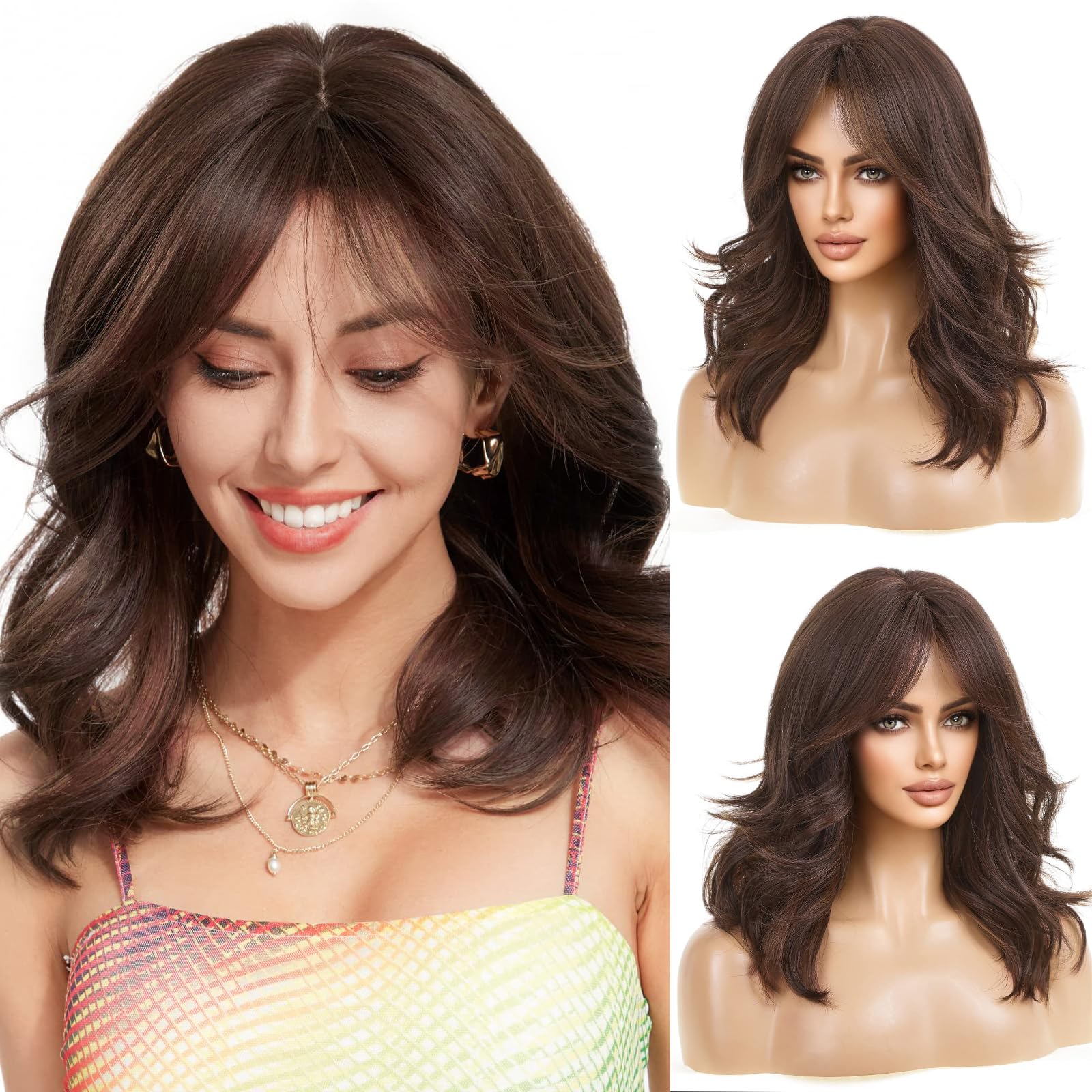 HAIRCUBE Curly Wigs for Women, Synthetic Hair Wig with Fringe for Daily Use or Cosplay (Light Golden Brown)